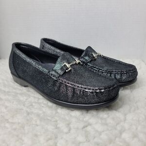 SAS Metro Comfort Bit Women's Loafer Size 9 W  Sparkle Black Slip On Shoes